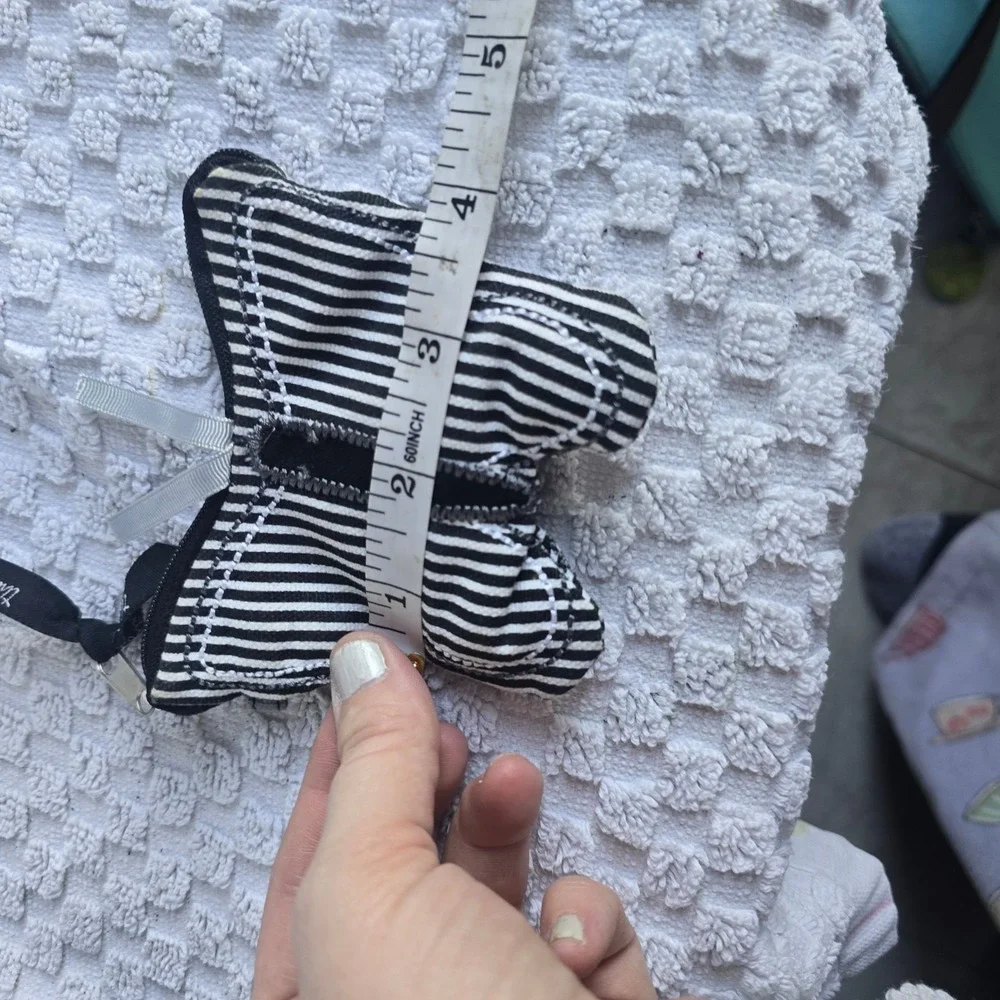 Thirty-One Butterfly Coin Purse Black White Striped Mini Pouch Clip‎ On Y2K
